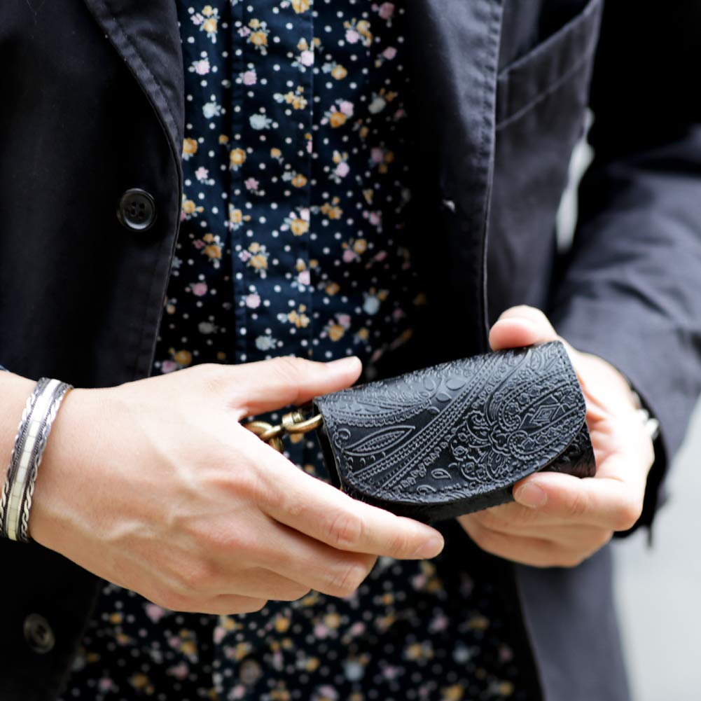 VINCENT CRAFTED Made in Japan Tochigi Leather Paisley Carabiner Key Case & Coin Case PAOLO Keychain for Women and Men <V1 PAOLO Navy>