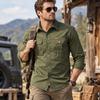 Mens Outdoor Work Shirts Lapel Collar Button‑Up Design Dual Chest Pockets Long‑Sleeve Solid Green Breathable Durable Fabric Daily Camping Hiking