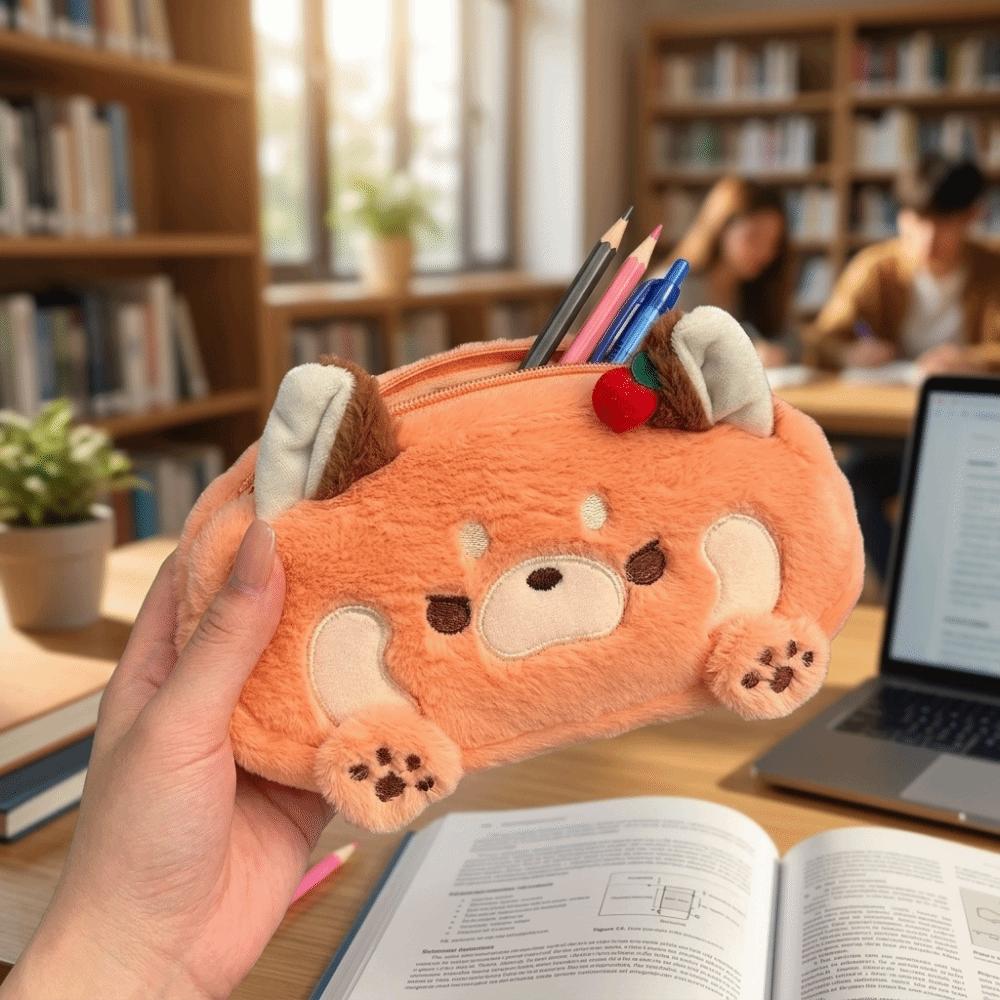 Cartoon Plush Pencil Box Large Capacity Stationery Storage Bag Raccoon Pencil Case Gift