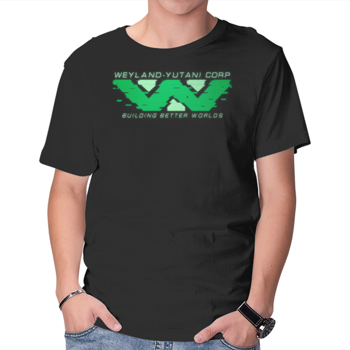 Unisex Crew Neck T-Shirt WYC Glitch Graphic Short Sleeve Casual Tee XS