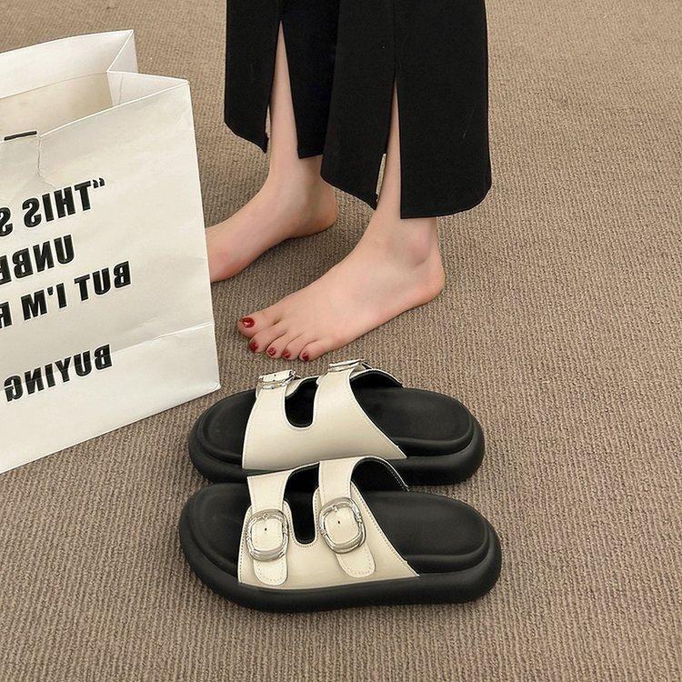 French Platform Slippers Women's Summer Wear Fashion and High Sense 2025 Super Soft New Models with Skirts Going Out Flat Sandals