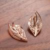 585 rose gold earrings, cold wind simple hollow carved leaf women's earrings