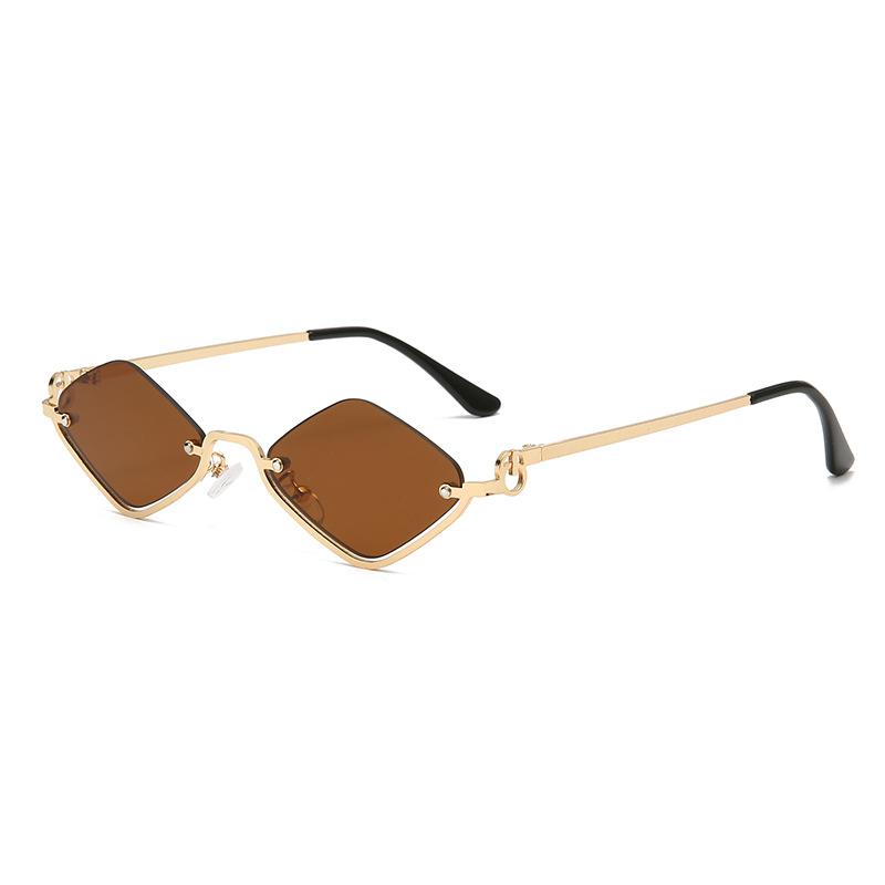 

Half Frame Rhombus Metal Cat Eye Sunglasses Women Men Simple Luxury Sun Glasses Shopping Male Female Protective Glasses UV400 As Picture