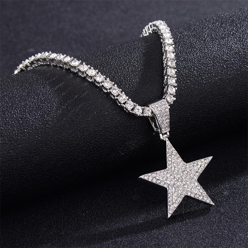 Hip Hop Pentagram Inlaid Zirconia Pendant Necklace for Men Women Universal Fashion Trend Versatile Sparkling Party Zircon Gift