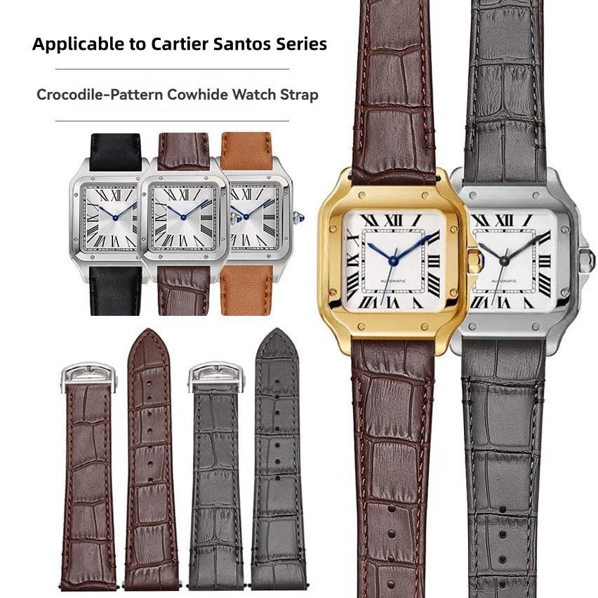 19mm 21mm Uhrenarmband für Cartier Santos WSSA0010 WSSA0009 WSSA0029 Schnellwechsel-Uhrenarmband Herren Krokodilmuster Lederband
