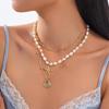 Adjustable Clavicle Chain Starfish Seashells Pearls Necklace Set Bohemian Beach Jewelry for Women Stylish Outfits