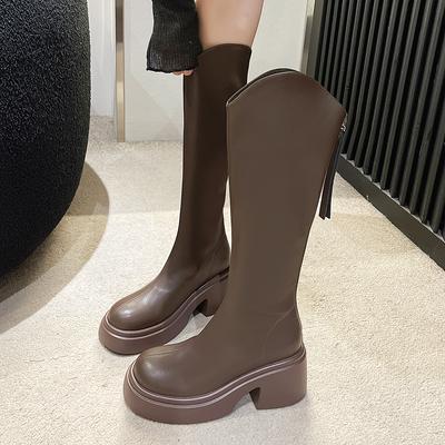 Mode Dames Laarzen tot op de knie Winter Nieuw Buiten Achterrits 2024 Hete Verkoop Mode Unicolore Schoenen voor Dames Botines De Mujer