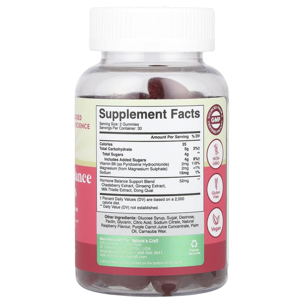 Nature's Craft Women's Health, Hormone Balance Gummies, Raspberry, 60 Gummies