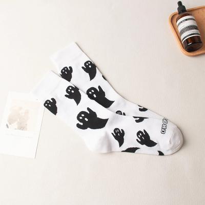 1Pair Halloween Middle Tube Socks Cute Cartoon Ghost Socks Unisex  Autumn Winter Warm Socks Couple Gifts