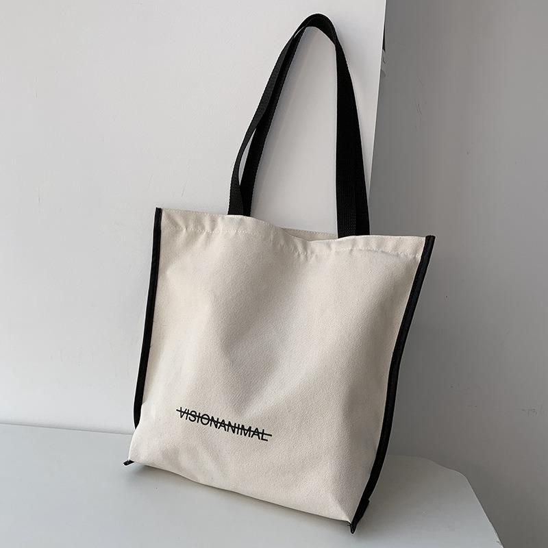 New Canvas Bag Women Shoulder Simple Letter Literary Tote Shopping Book Bag