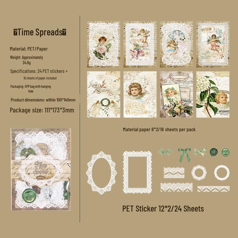 ZABC Retro Hua Series PET Stickers & Material Paper Pack - 6 Styles