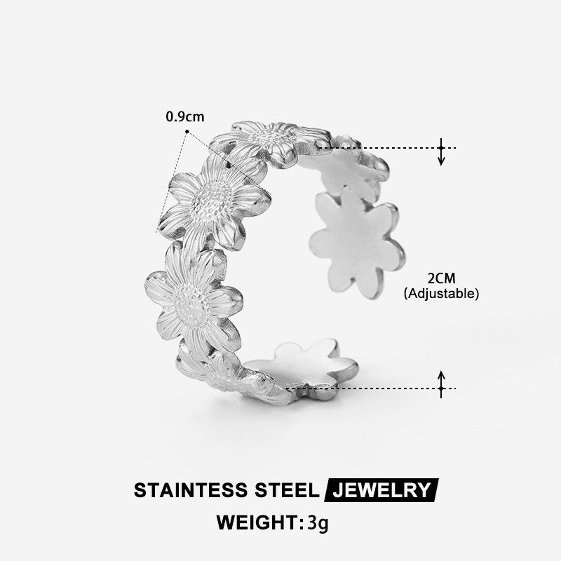 European & American Fashion Sunflower Adjustable Titanium Steel Ring - Women s Light Luxury, Colorfast Jewelry