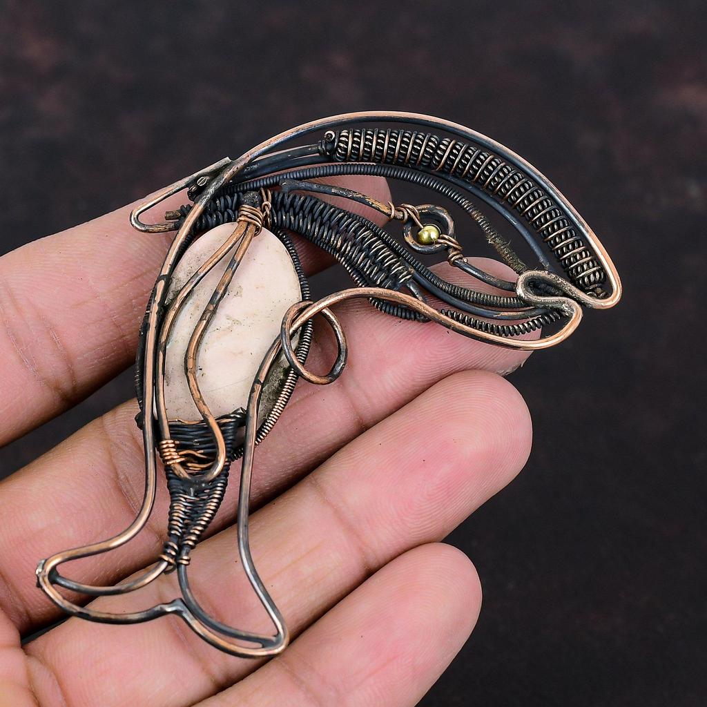 Pink Opal Pendant Copper Wire Wrapped Pendant Handmade Pendant Wire Wrap Gemstone Jewelry Fish Pendant Gift For Her Beautiful Copper Jewelry