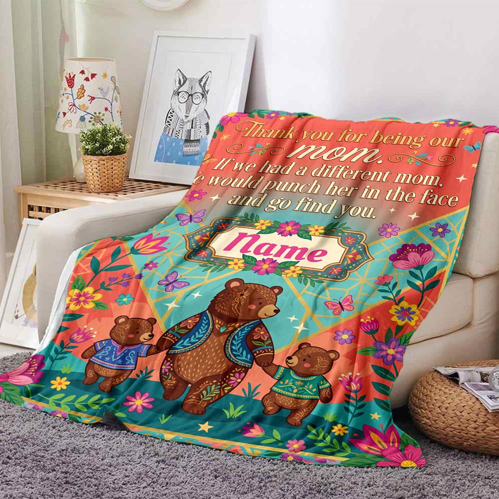 Thank You Mom Appreciation Card Customize Your Name Blanket Soft Warm Cozy Versatile For Sofa Couch Office Bed Picnics Ideal For All Seasons Warmthful