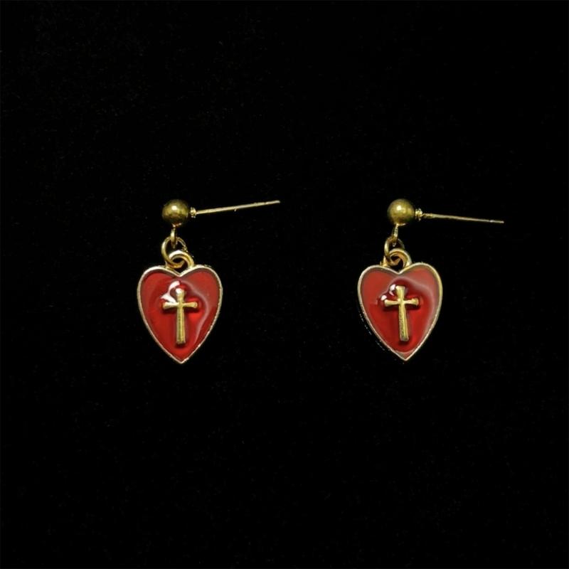 Orecchini Pendenti Collana Croce Cuore Simboleggianti Amore e Fede per Donne e Appassionati di Moda Abbigliamento Casual