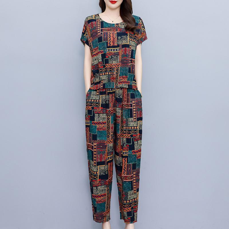 Plus Size Two Piece Sets Female Loose Elegant Pants and Blouse Set