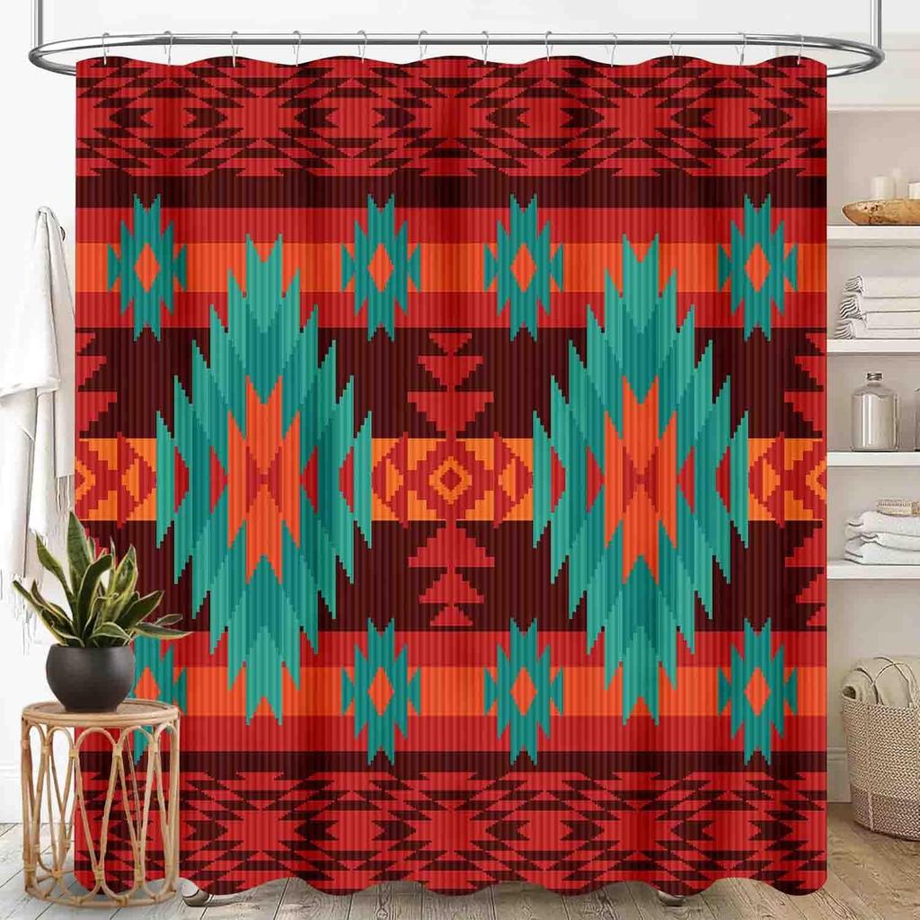 Southwestern Natvie Tribal American Ethnic Western Abstract Geometric Vintage Brown Waterproof Fabric Bathroom Shower Curtain