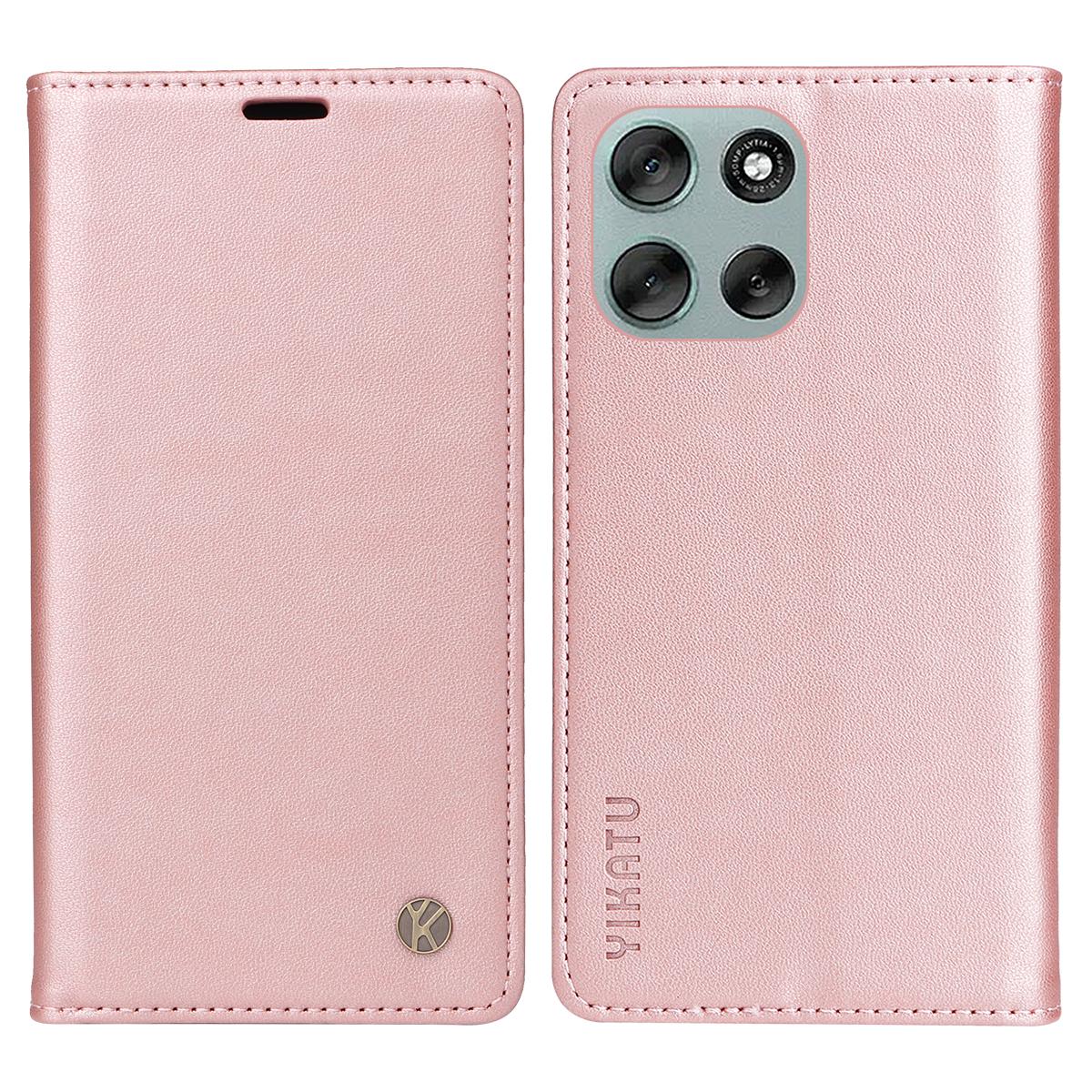 

For Motorola Moto G56 5G Phone Cases YIKATU Magnetic Closure PU Leather Mobile Cover Rose Gold