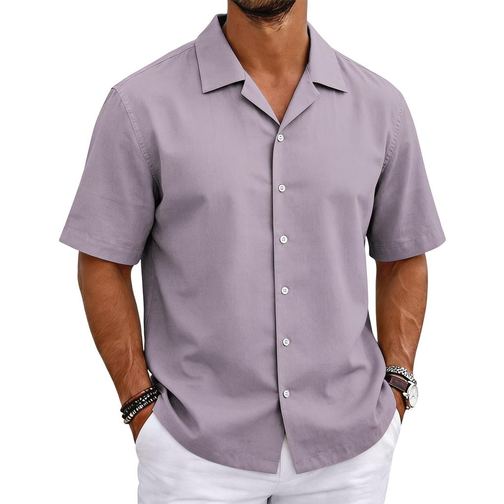 Men's Short Sleeve Cuban Collar Shirt Button Down Casual Lightweight Summer Shirt with Relaxed Fit Breathable Fabric