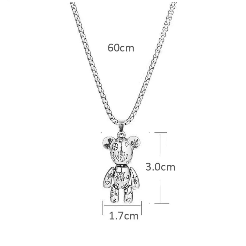 La marée dynamique des ours arrive ! Collier avec pendentif coulissant, chaîne de pull hip-hop punk pour couple, bijoux tendance pour femmes en gros