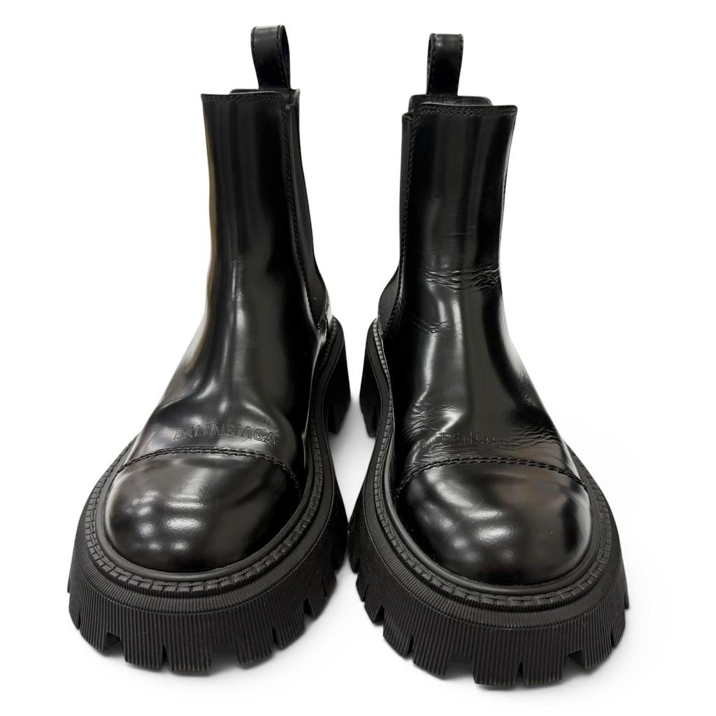Great BALENCIAGA Boots TRACTOR BOOTIE Side Gore Black Leather Women Used