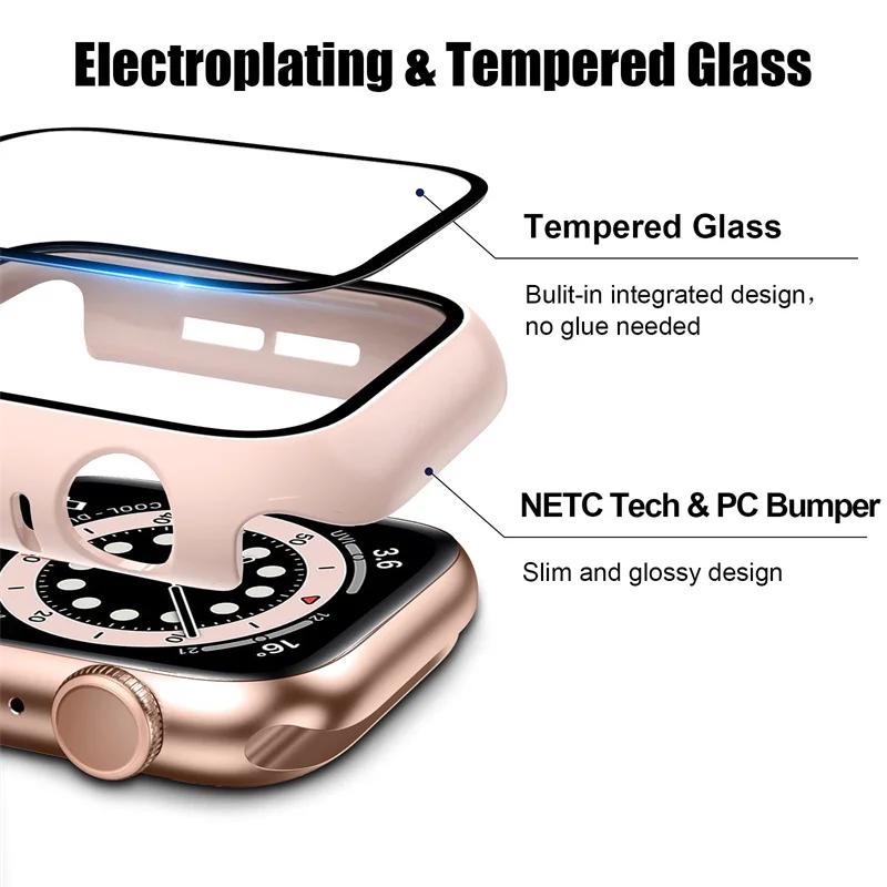 Tempered Glass+Case For Apple Watch Series 9 8 7 41mm 45mm 42mm PC Bumper Screen Protector Cover iWatch 6 5 4 Se 44mm 40mm Shell
