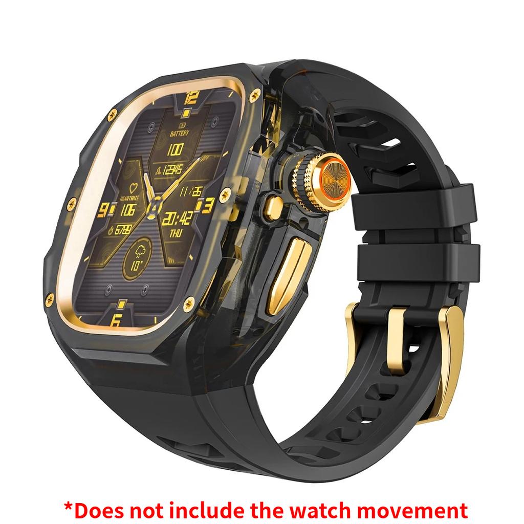 Prabangus modifikacijų rinkinys Apple watch Ultra 3/2/1 49mm Sportinis guminis dirželis+Dėklas Iwatch ultra 49mm Skaidrus Glacier dėklas Modifikavimo rinkinys