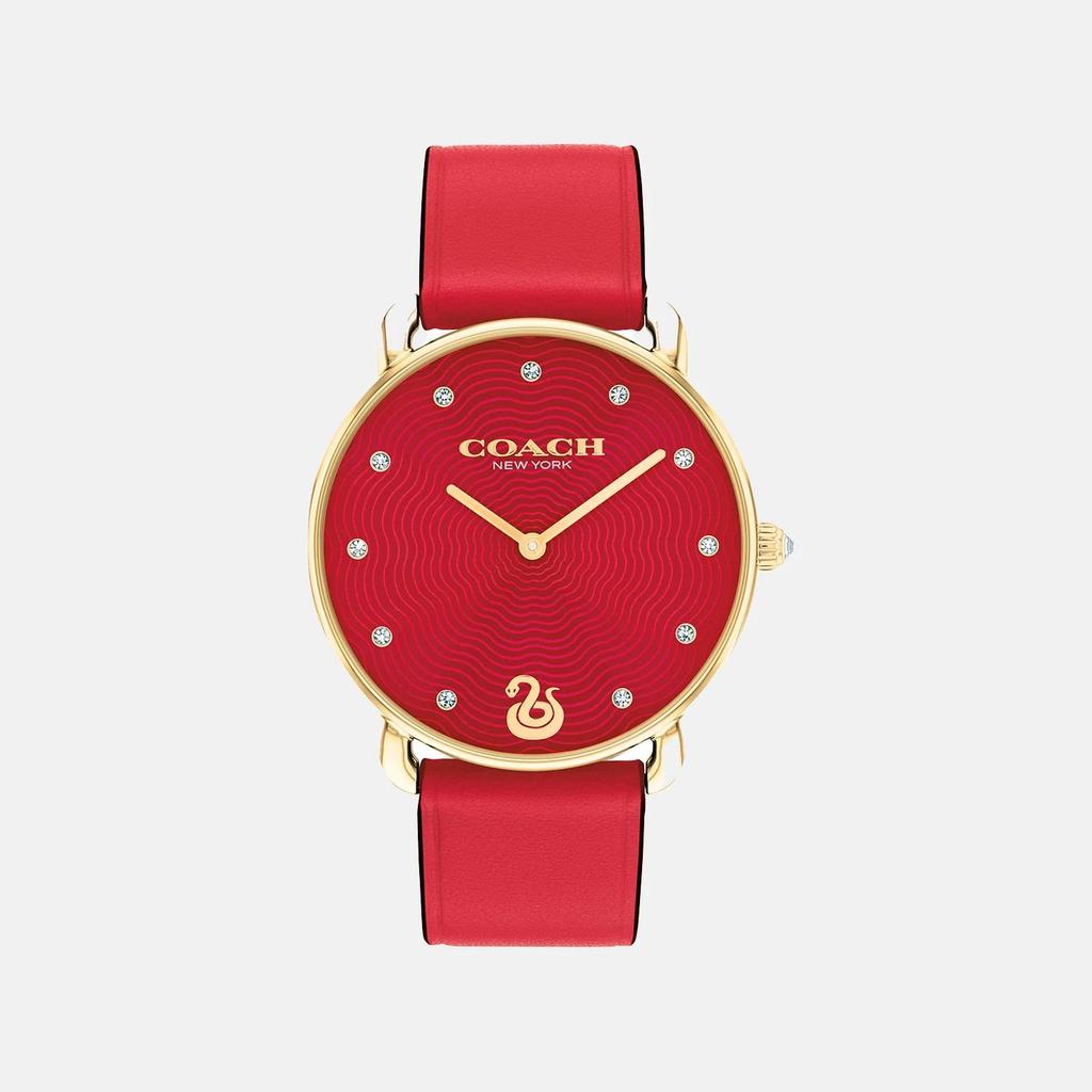 Coach Elliot Gold Tone, Red Leather Strap 28mm Watch – 14504386