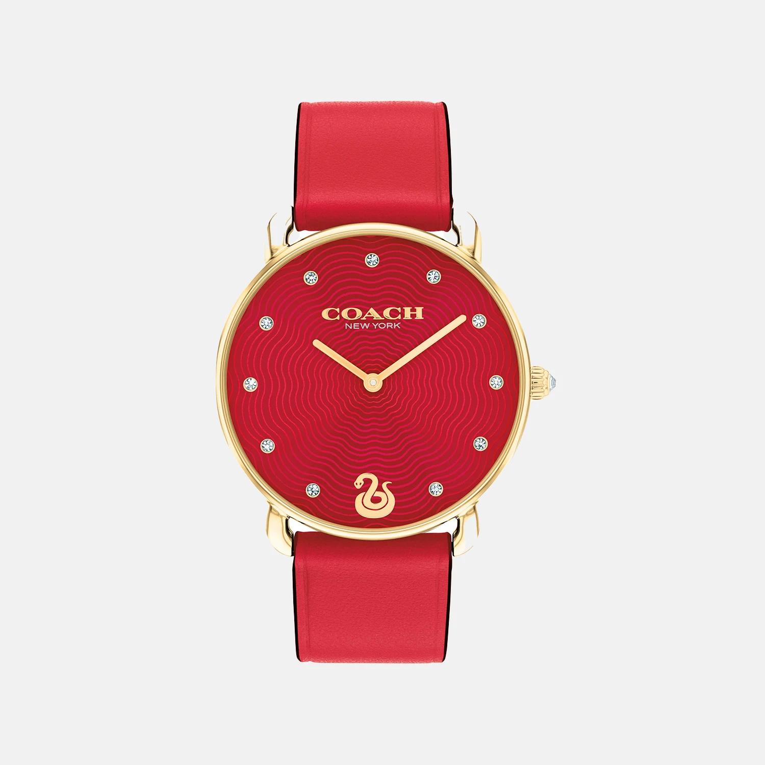 

Часы Coach Elliot, золотистый корпус, красный кожаный ремешок, 28 мм – 14504386 красный