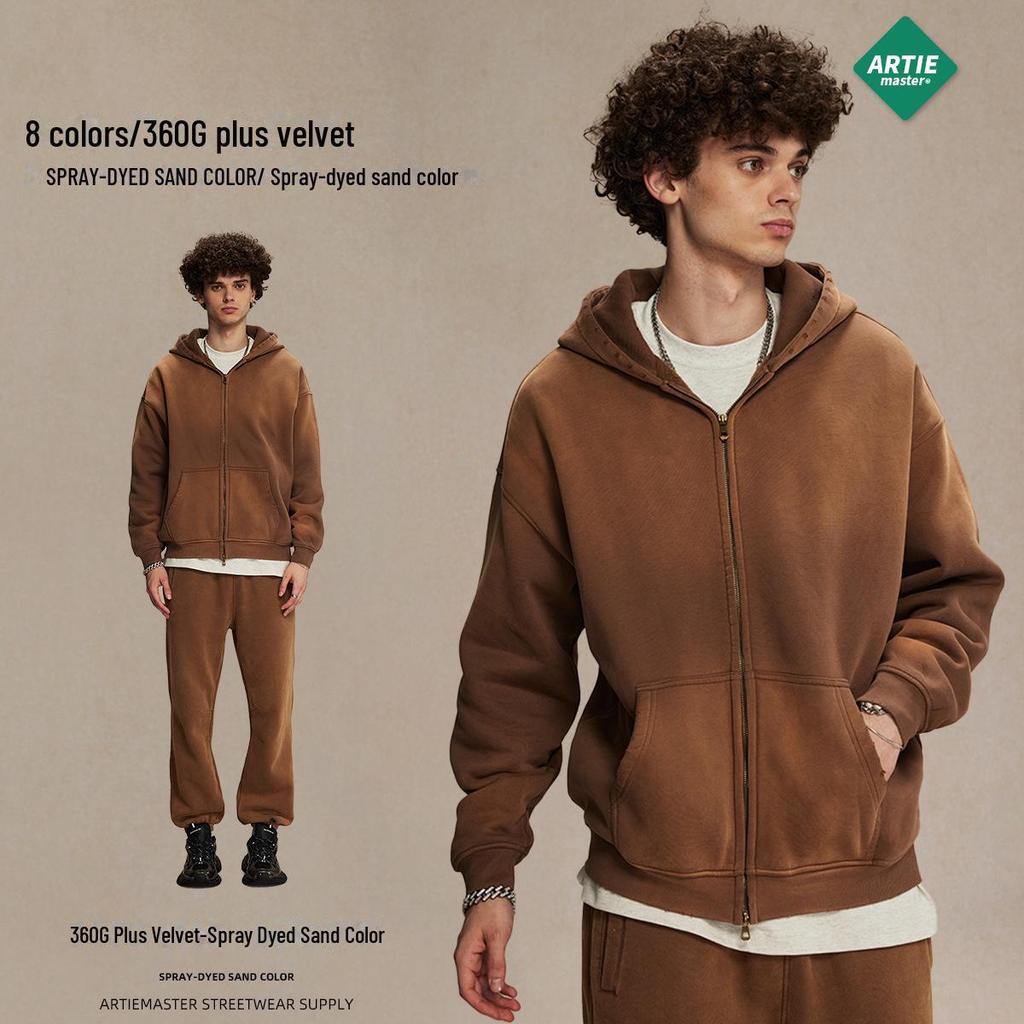 ARTIE Herren 2024 Winter Unisex Dick Sprühgefärbt Doppelreißverschluss Sweatshirt Hoodies