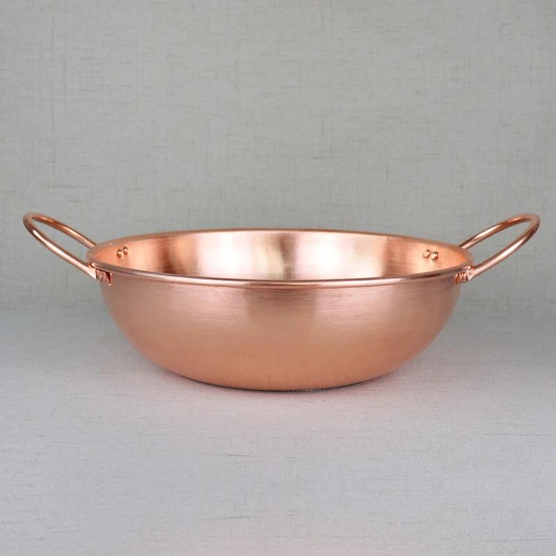 Round Deep Big Copper Pot for Boiling Jam Stewed Wok Thickened Copper Hot Pot of Induction Cooker Pure Red Copper Soup Pot