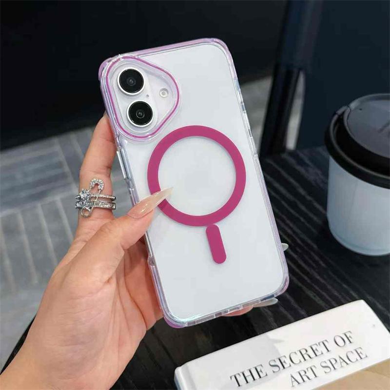 

Минимально радужный чехол Magsafe с магнитным покрытием для iPhone 16 15 14 13 Pro Max, прозрачный противоударный чехол iPhone 16 Pro Max фиолетовый