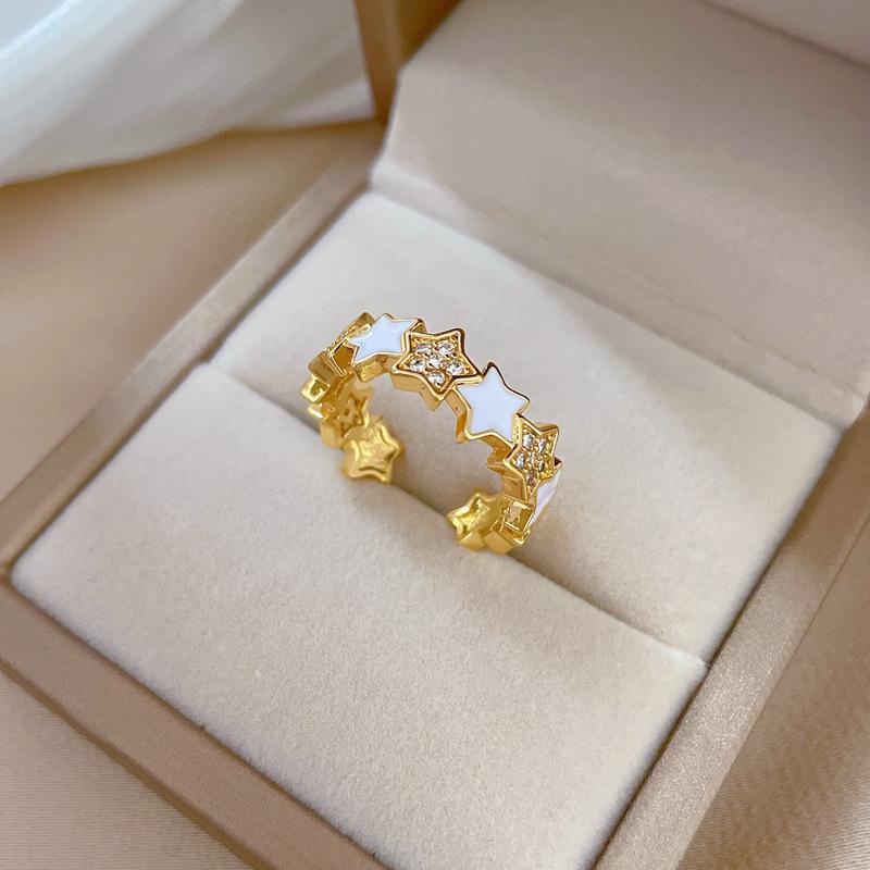 Real Gold Pentagram Micro-Inlaid Ring Women'S Opening Adjustable Ring Jewelry Douyin Same Jewelry
