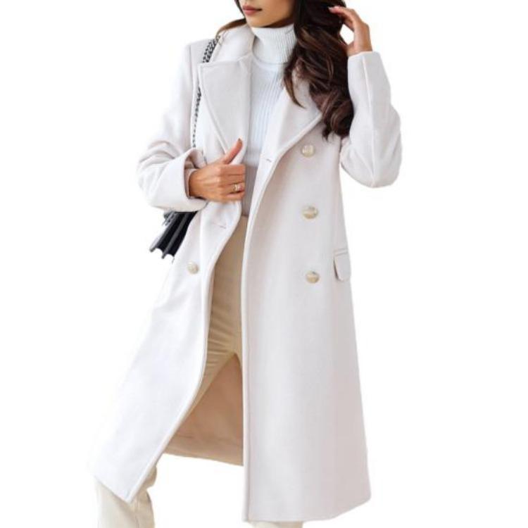 

Winter Coat Women Double Breasted Overcoat Thermal Long Sleeves Loose Fit Turn Down Collar Pockets Pure Color Commuting Dating M