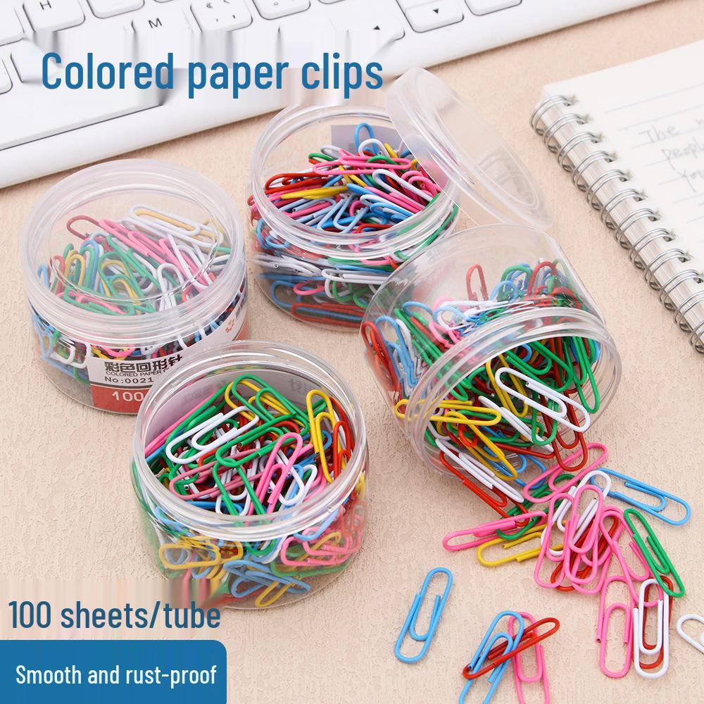 Colored Nickel-Plated Paperclip Dispenser (100 Pieces) - Creative Metal Bookmark and Office Stationery Clips