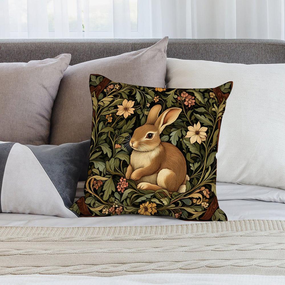 Rabbit Retro Decorative Pillow Case Short Plush Sofa Decorative Gift Home Double-sided Printing Cushion