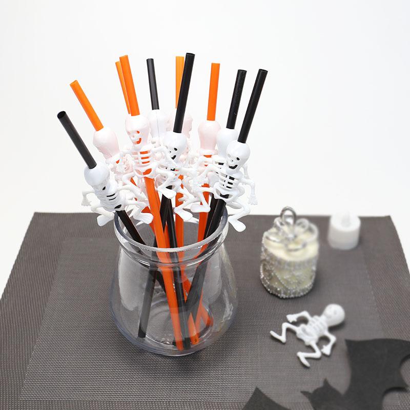 5 Stück/Beutel Familienpackung Halloween-Motto-Party Plastikstrohhalme Kreativer Spaß Festliche Atmosphäre Dekorative Tischware Küchenbedarf