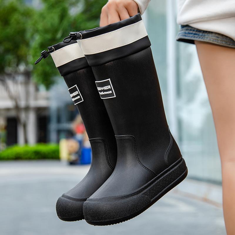 Rain shoes women's medium tube fashion style bundle mouth versatile rain boots outside wear camping waterproof shoes kitchen work car wash non-slip