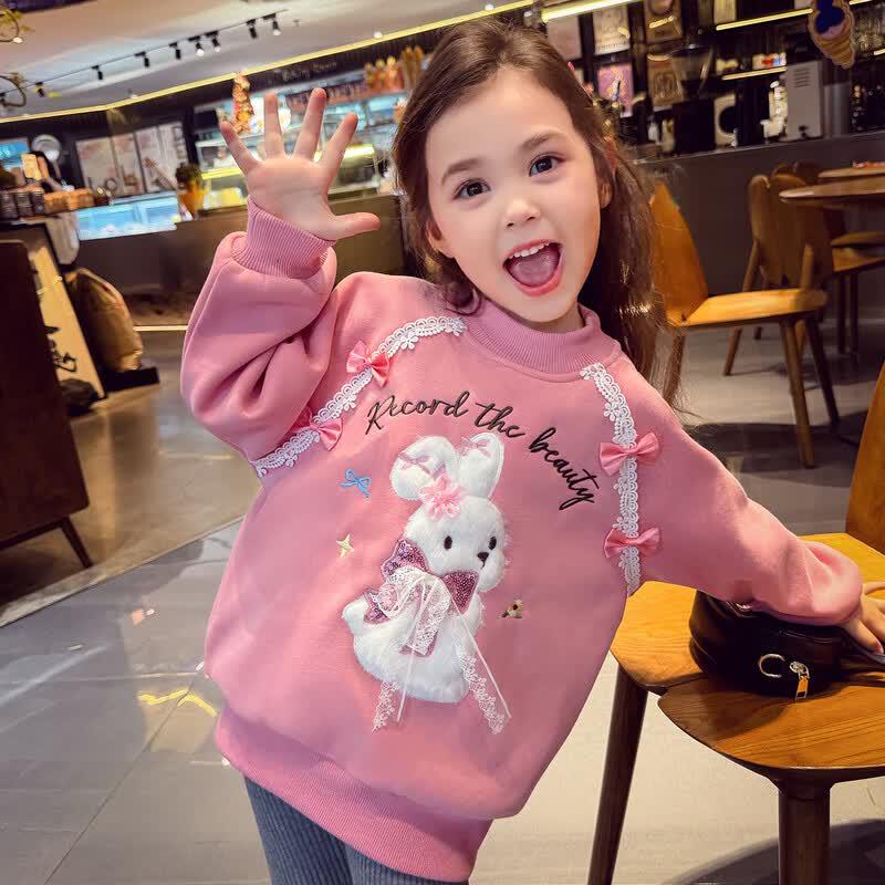 

MIMIHELLO Girls Fleece-Lined Cartoon Sweatshirt 160cm