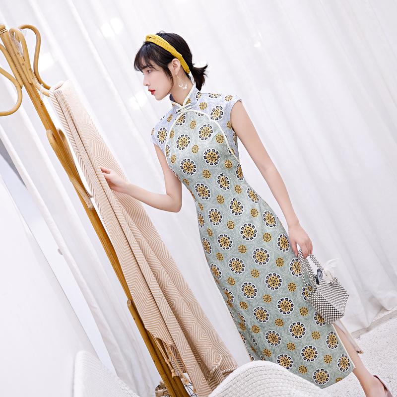 1011 summer new fashionable and elegant slim and thin with rotator sleeves splicing long improved cheongsam dress