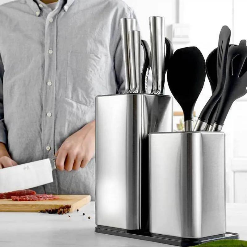 Knife Holder 304 Stainless Steel For Multi Kitchen Knife Set Scissors Cooking Utensils Organizer Knives Stand Block Tool