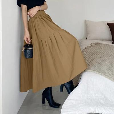 Four Seasons Fashion Women High Waist Long Skirt Pleated Zipper Party Jupe Casual Loose Skirt Vintage Beach Skirt