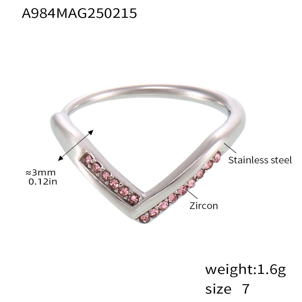 5A Cubic Zirconia V-Shaped Diamond Index Finger Ring, Adjustable Stainless Steel, Colorfast Design for Women Adjustable Size 7
