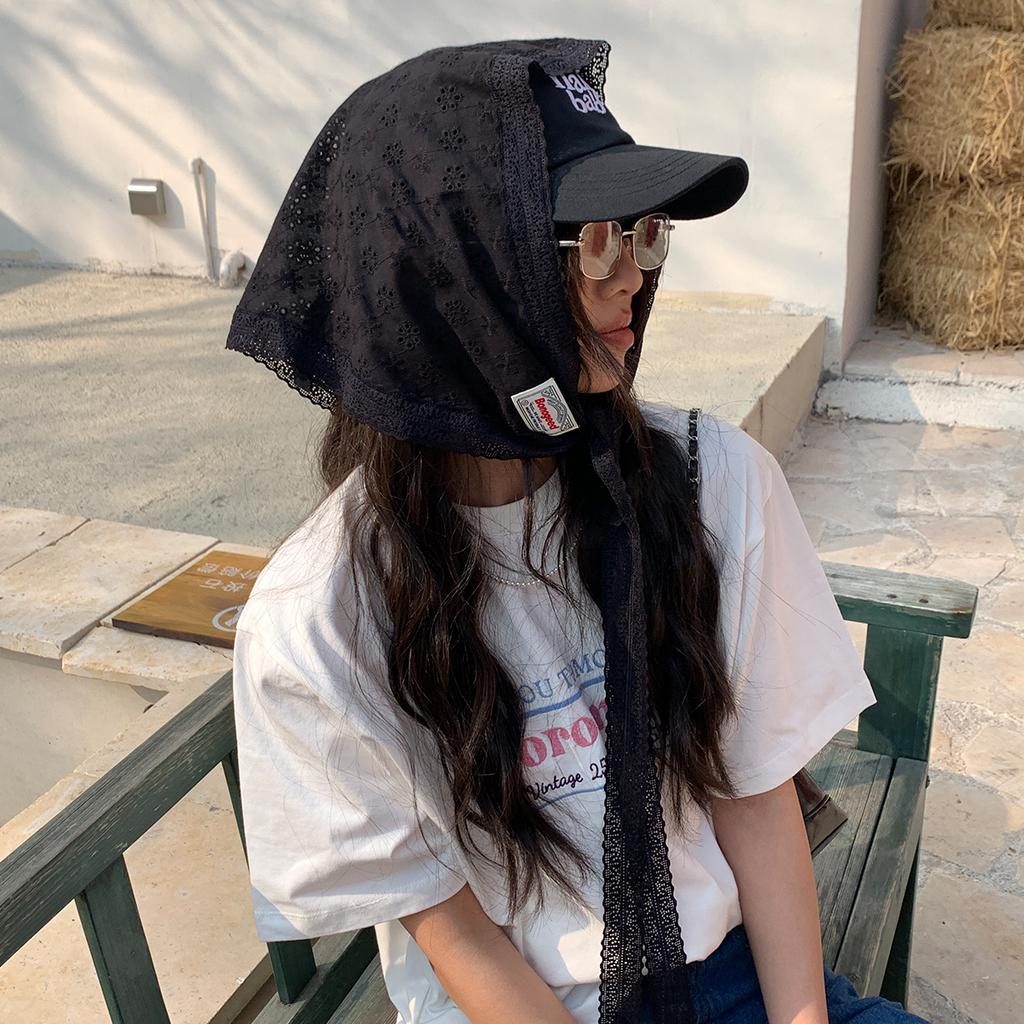 French Lace Triangle Scarf Spring And Summer Foreign Style Decorative Headscarf Headband Tied Bag Streamer Versatile Small Silk Scarf