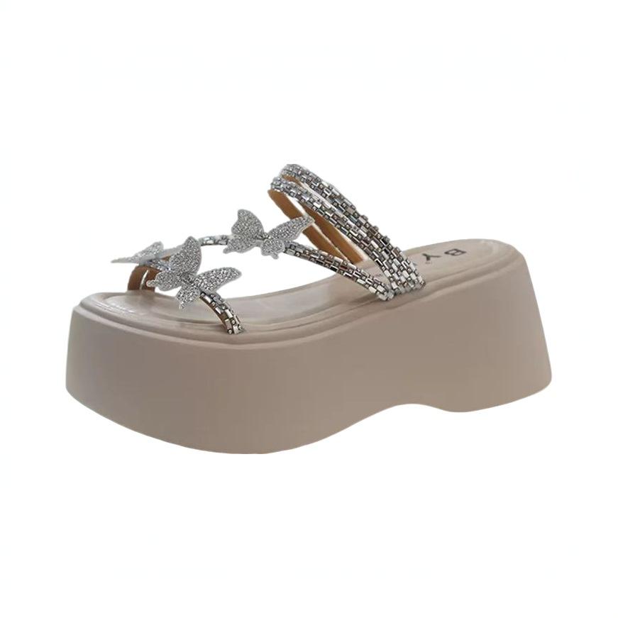 Height-increasing versatile fashion sandals fairy platform round head lazy casual rhinestone sandals summer