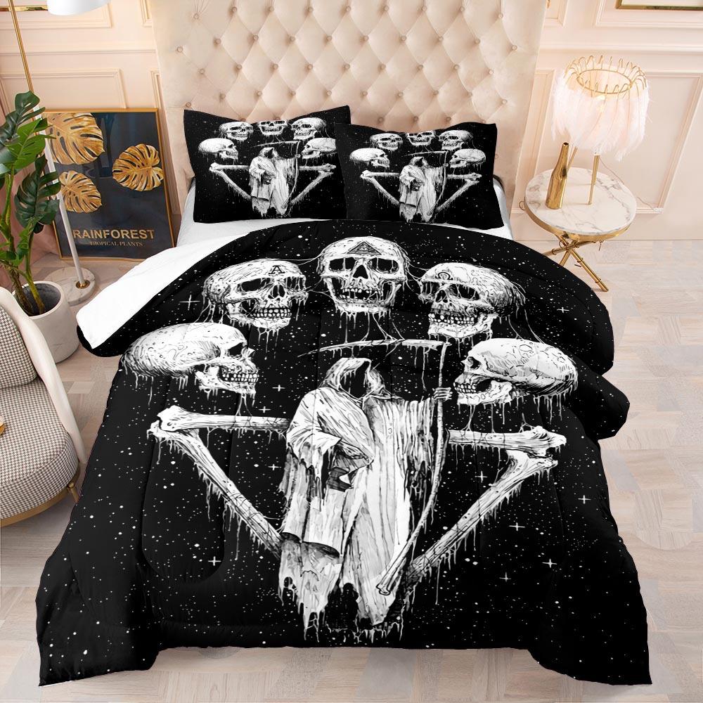 

Halloween Skull Three-Piece Quilt Feather Silk Cotton Bedding Fat Quilt Twin 172 * 218 Pillowcase 50 * 75