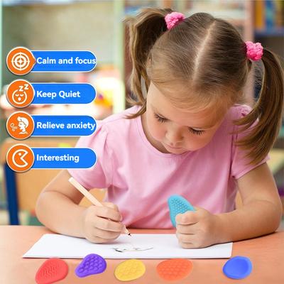 6PCS Silicone Different Textured Sensory Stones Fidget Stress Relief Toys Inspire Exploration Kids Gifts