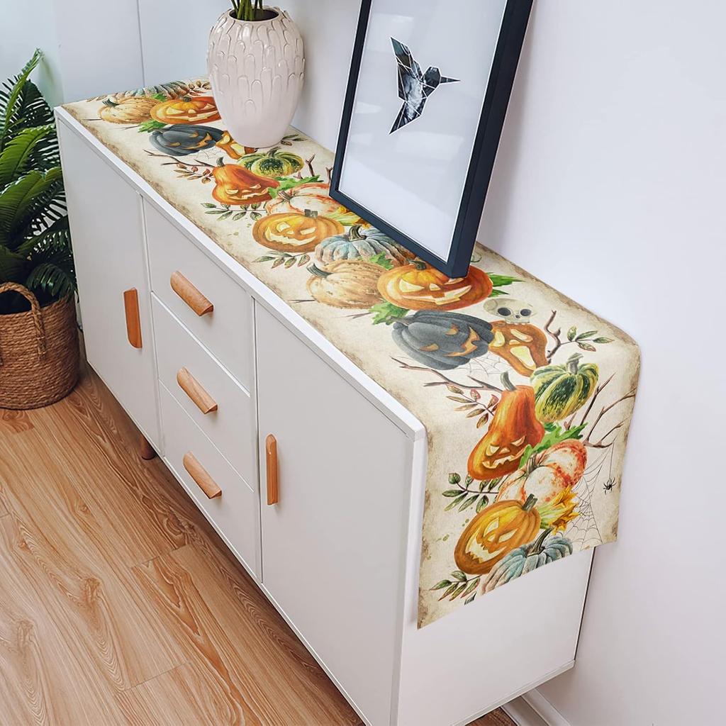 Halloween Horror Pumpkin Linen Table Runner Dresser Scarves Decor Farmhouse Kitchen Dining Table Runner Halloween Decorations