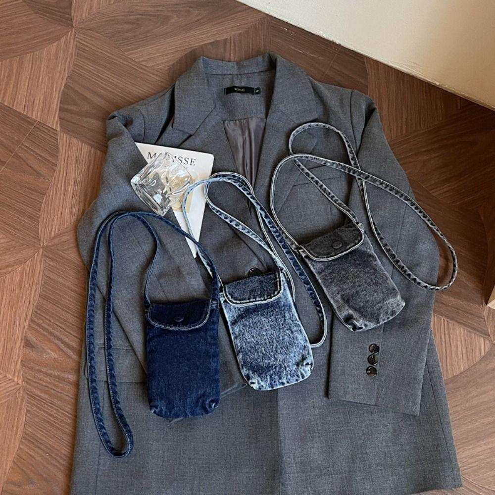 Simple Y2K Denim Crossbody Bag Large Capacity Solid Color Canvas Bag Retro Handbag Jeans Messenger Bag Women&Men