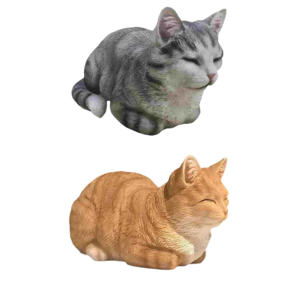 Kitty Figurine Realistic Novelty Modern Cute Sleeping Cat Statue Resin Animal Statue for Home Garden Dining Room, Bookshelf